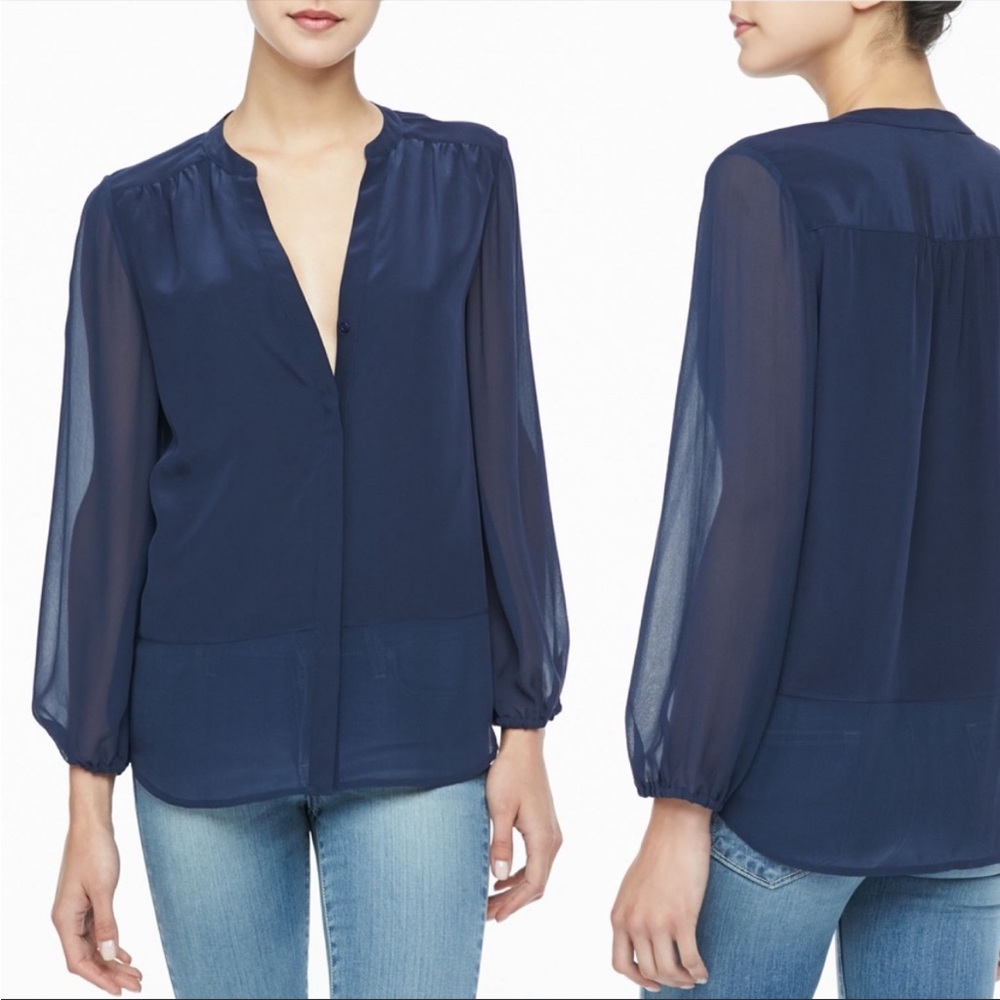 Joie Blue Mercina Sheer Silk Blouse XS